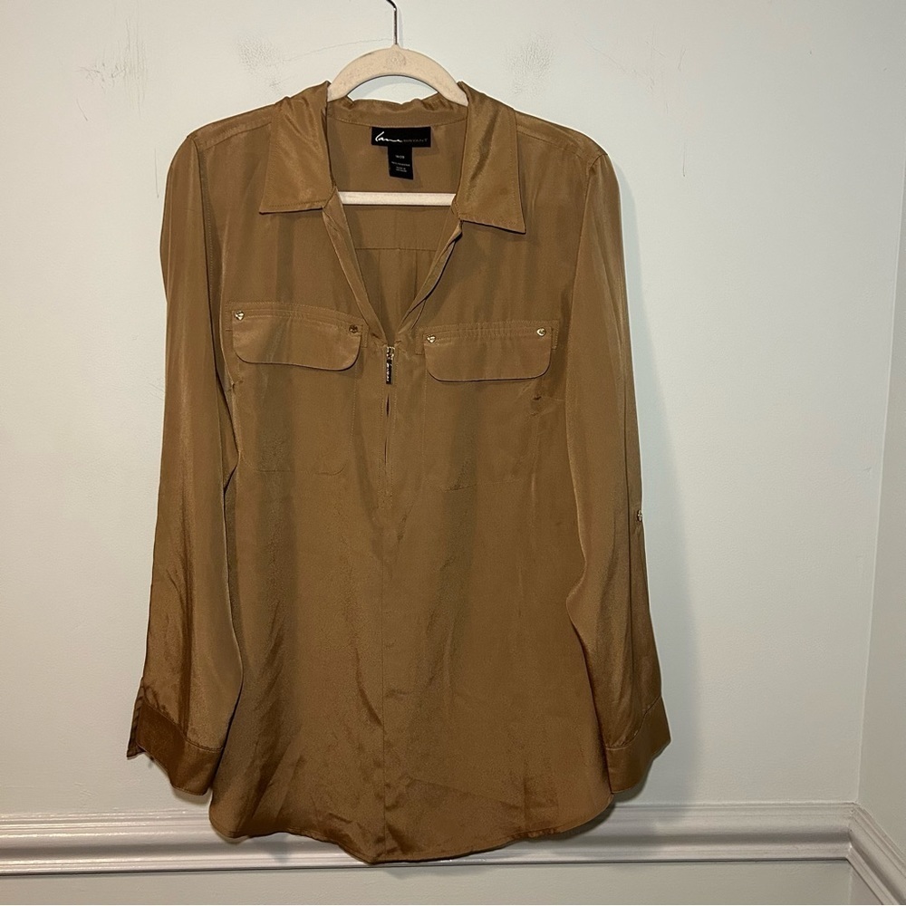 Lane Bryant Brown Front Quarter Zip Long Sleeve Blouse Size 18/20